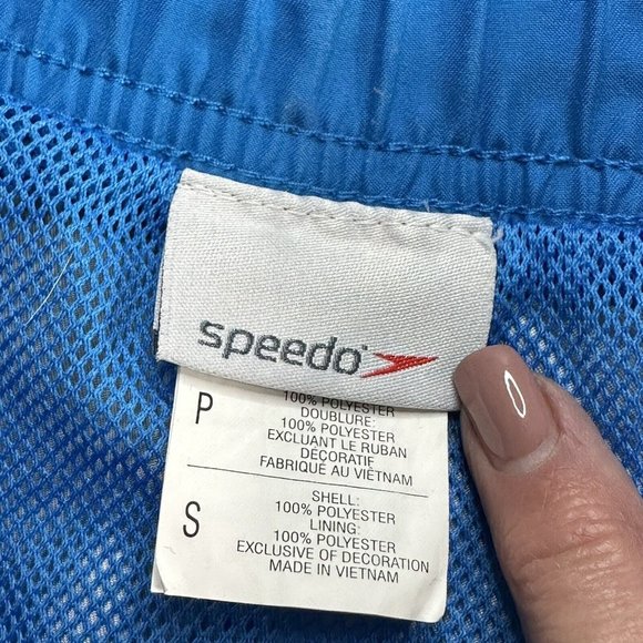 Speedo Men's Swim Trunks Tie Elastic Back Waist Size S Black Blue Beach - Picture 8 of 8